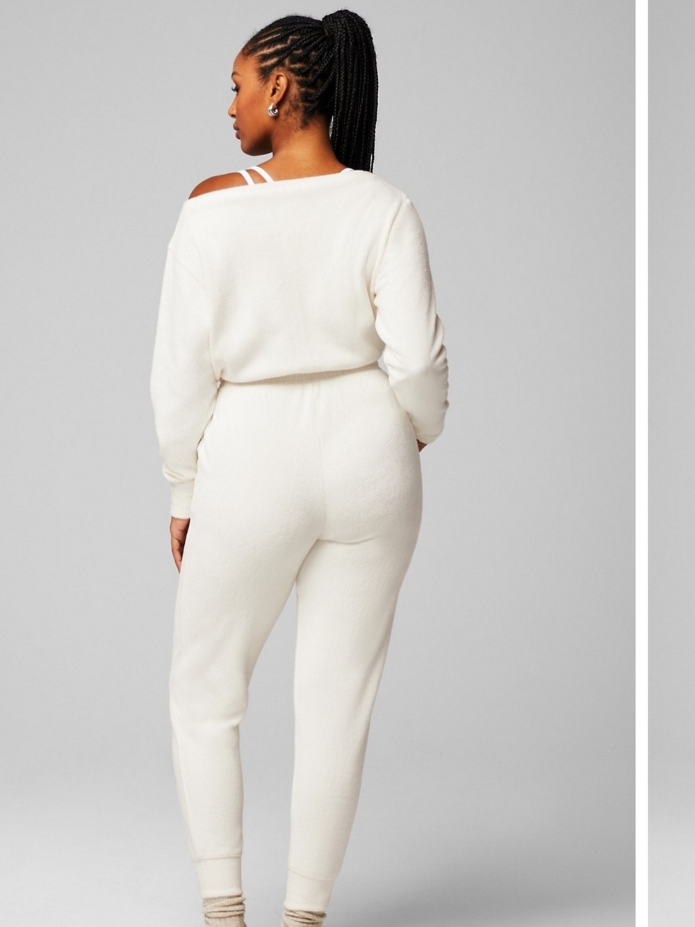 Fabletics Cozy Cord Off The Shoulder Jumpsuit in Bone - Picture 3 of 8